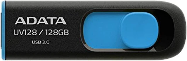Main image of adata uv128 128gb usb 3.0 retractable capless flash drive, blue (auv128-128g-rbe)