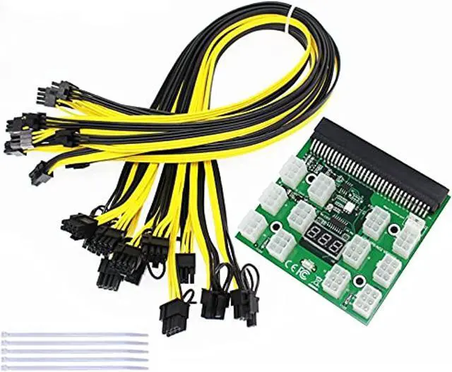 Main image of s-union ethereum eth zec mining power supply 12v gpu/psu breakout board + 12pcs 16awg pci-e 6pin to 6+2pin cables 27.5inch length(70cm, with 5 nylon cable ties)