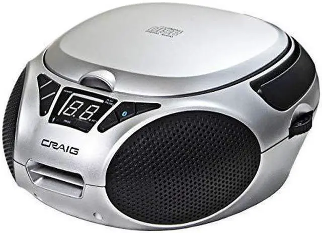 Main image of craig cd6925bt-sl portable top-loading stereo cd boombox with am/fm stereo radio and bluetooth wireless technology in silver | led display | programmable cd player | cd-r/cd-w compatible | aux port |