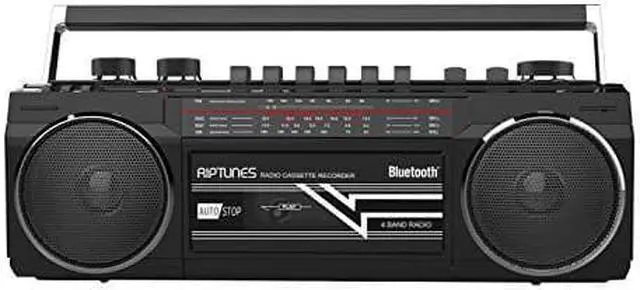 Alt view image 8 of 9 - riptunes cassette boombox, retro blueooth boombox, cassette player and recorder, am/fm/sw1sw2 radio4band radio, usb, sd, and aux in, black