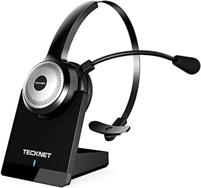 Alt view image 2 of 9 - tecknet bluetooth 5.0 wireless headset with ai noise cancelling microphone and charging base for laptop, on ear bluetooth headphone telephone headset for pc, cell phone, skype, all day battery life