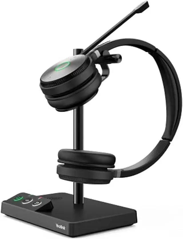 Main image of yealink wh62 dual uc wireless noise canceling headset - connects and works with usb enabled deskphones, computers and softphones. headset includes a 500ft wireless range + intelligent mute