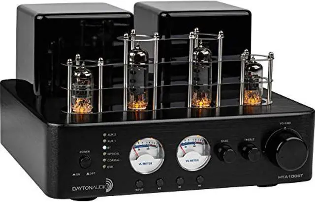 Main image of dayton audio hta100bt hybrid stereo tube amplifier with bluetooth usb aux phono in sub out 100w