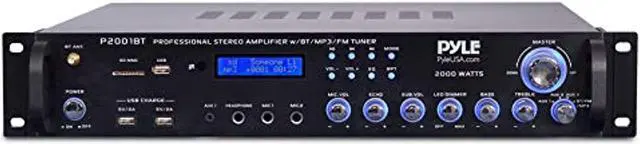 Alt view image 10 of 10 - multi channel bluetooth preamplifier receiver  2000 watt audio home speaker sound stereo receiver w/radio, usb, headphone, aux, rca, dual microphone w/echo, led, wireless streaming  pyle p2001bt