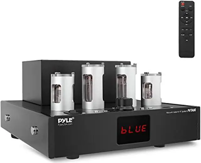 Main image of bluetooth tube amplifier stereo receiver - 500w home theater audio desktop stereo vacuum tube hi-fi power amplifier receiver w/ 4 vacuum tubes, usb reader, cd/dvd input, subwoofer output - pyle pvta80