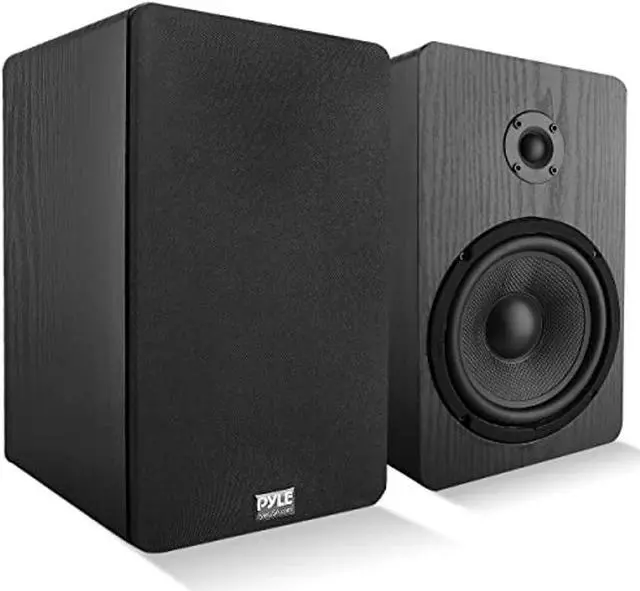 Main image of home theater wooden bookshelf speakers - wall-mountable with 0.75'' silk dome tweeter and aluminum voice coils, pair, neat black color, gold plated 5 way binding post - psmsp6
