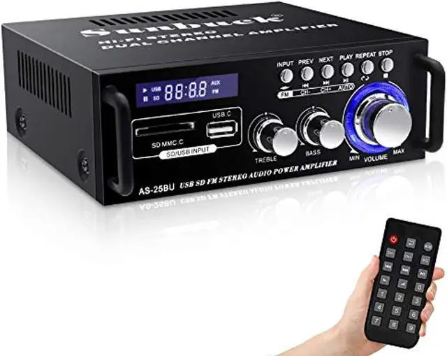 Main image of 180w wireless bluetooth stereo amplifier, sunbuck dual channel sound power audio receiver w/usb, sd card, fm radio for home theater entertainment speakers with remote control (as-25bu)