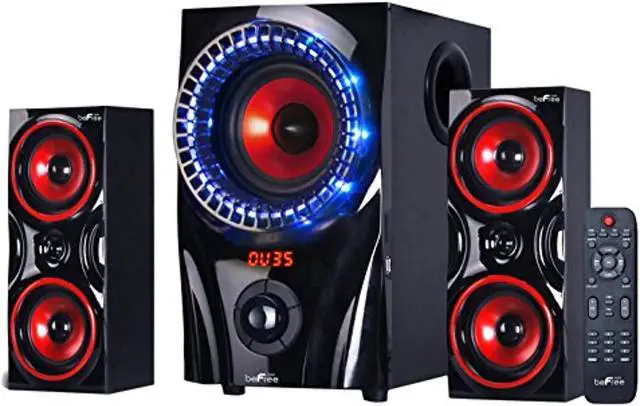 Alt view image 5 of 14 - beFree Sound 2.1 Channel Surround Sound Bluetooth Speaker System in Red - BFS-99X