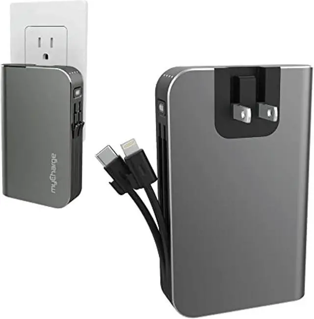 Alt view image 8 of 14 - myCharge Portable Charger with Built in Cables [iPhone Lightning + USB C] 10050 mAh 18W Fast Charge Hub Turbo Power Bank External Battery Pack | AC Wall Charger Plug, Dual Cords, USB-A Output