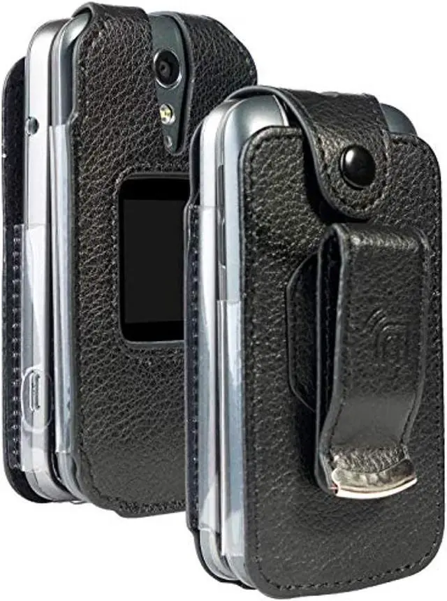 Alt view image 2 of 9 - case for jitterbug flip2, nakedcellphone [black vegan leather] form-fit cover with [built-in screen protection] and [metal belt clip] for jitterbug flip 2 phone (aka lively flip) (4053sj7)