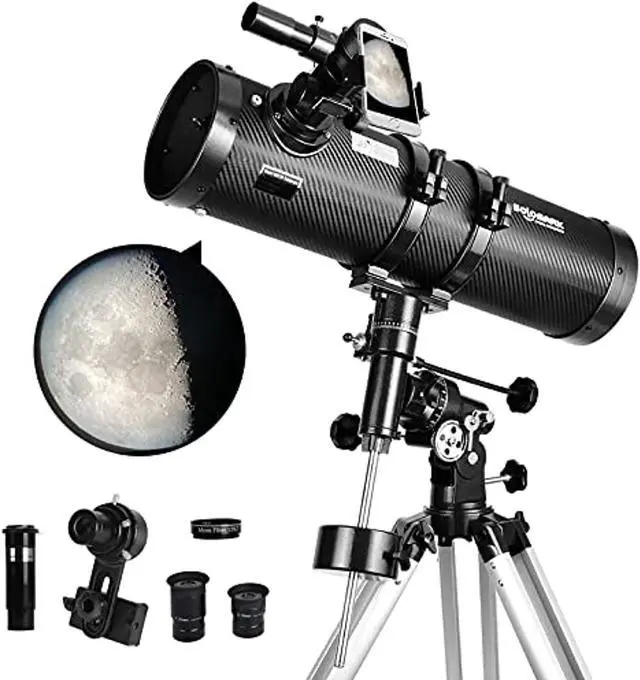 Main image of telescope 130eq newtonian reflector telescopes for adults, professional telescopes for adults astronomy, comes with 1.5x barlow lens smartphone adapter & 13% t moon filter