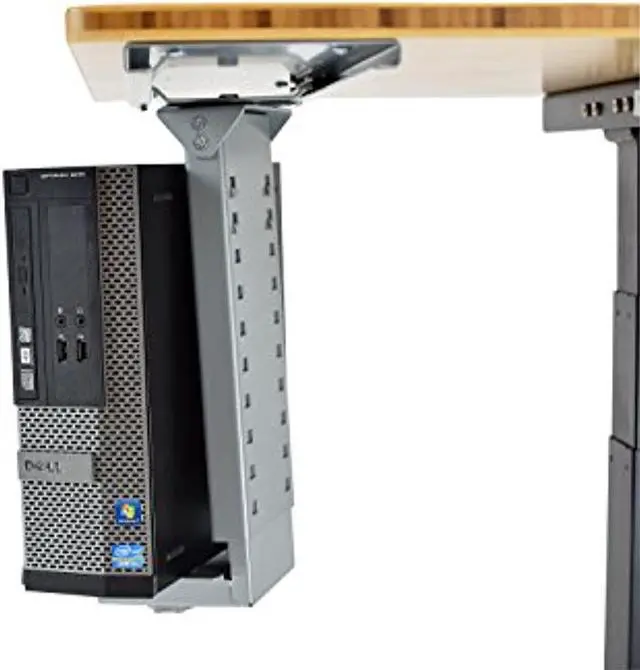 Alt view image 12 of 18 - CPU2 under desk steel cpu holder swivels 360 slides in and out pc tower mount cage holder ergonomic standing desk accessory desk organization de clutter metal adjustable height width gray