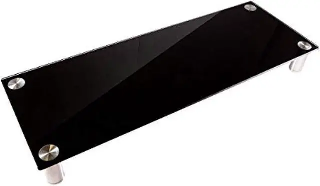 Alt view image 12 of 18 - Monoprice Large Multimedia Desktop Stand - Black Glass (30.8 x 11in) Stand & Riser, Desktop TV Stand, Dual Monitors w/ Height Adjustable Legs