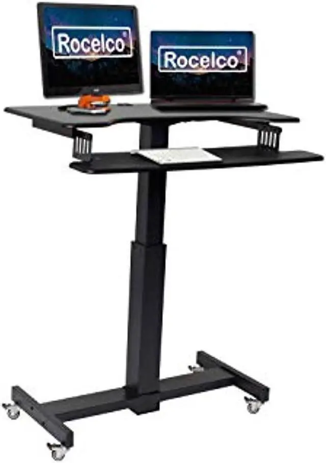 Alt view image 11 of 11 - Rocelco 40" Wide Mobile Sit-to-Stand Desk (Black)