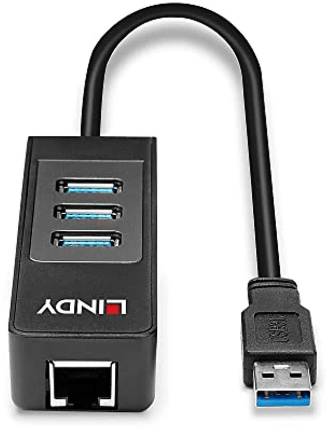 Alt view image 2 of 3 - lindy usb 3.1 type a to gigabit lan 3 port type a hub adapter for ultrabook and tablet, black