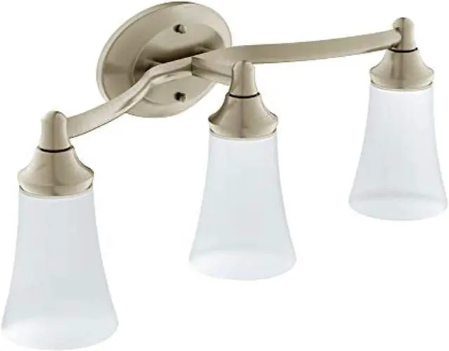 Alt view image 2 of 2 - moen yb2863bn eva 3-light dual-mount bath bathroom vanity fixture with frosted glass, brushed nickel, 9.60 x 10.00 x 20.60 inches