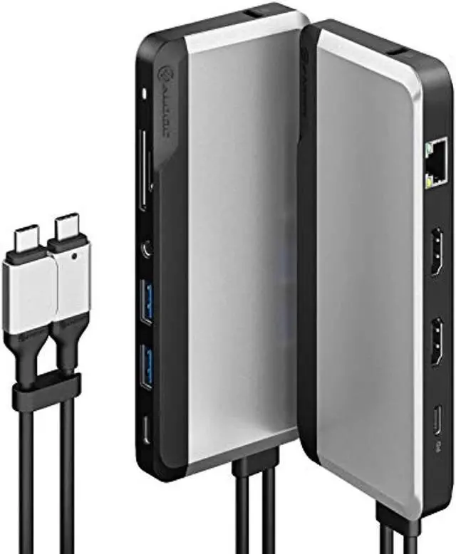 Main image of alogic usb-c 10-in-1 super dock, dual display- 4k@60hz, 2 hdmi, usb c (100w pd & data 5g), 3.5mm jack, ethernet port, micro/sd card, 100w pd for macbook pro/air, xps and more