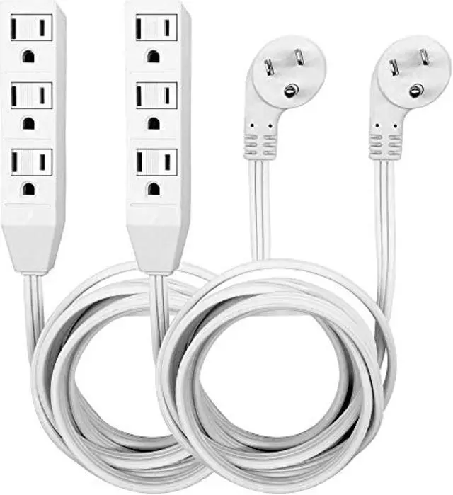 Alt view image 6 of 6 - 8 Foot Flat Plug Extension Cord, Basics Indoor 3 Prong Grounded Wire, Angled Plug, White, UL Listed 2PK