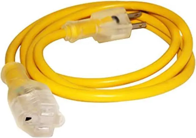 Main image of 6 ft extension cord 10/3 sjtw with lighted end - yellow - indoor / outdoor heavy duty extra durability 15amp 125v 1875w etl listed by lifesupplyusa