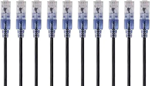 Alt view image 7 of 9 - Monoprice SlimRun Cat6A Ethernet Patch Cable - Network Internet Cord - RJ45, Stranded, UTP, Pure Bare Copper Wire, 30AWG, 6in, Black, 10-Pack