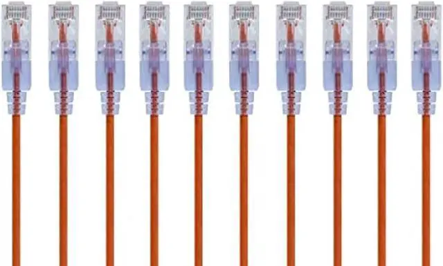 Alt view image 7 of 14 - Monoprice SlimRun Cat6A Ethernet Patch Cable - Network Internet Cord - RJ45, Stranded, UTP, Pure Bare Copper Wire, 30AWG, 6in, Orange, 10-Pack