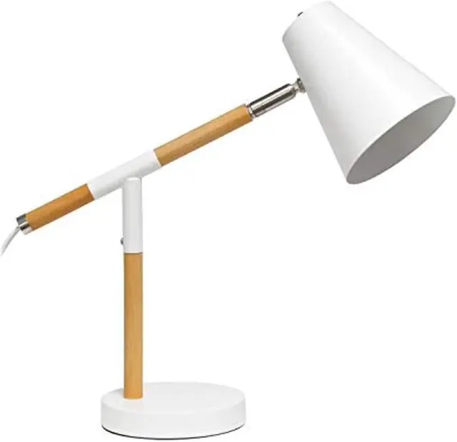 Alt view image 16 of 18 - Simple Designs White Matte and Wooden Pivot Desk Lamp