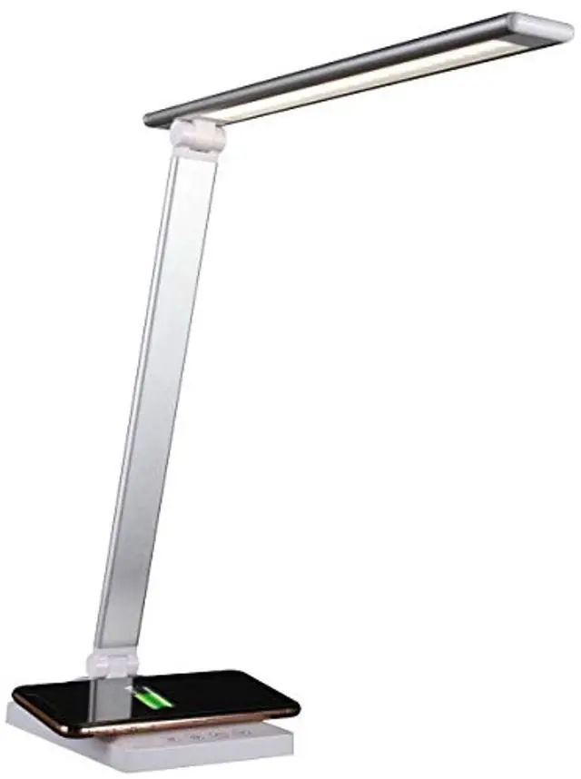 Alt view image 3 of 10 - OttLite CSDQA02W-SHPR Wellness Series Entice LED Desk Lamp with Wireless Charging - Silver Arm - 11" to 22" High - White