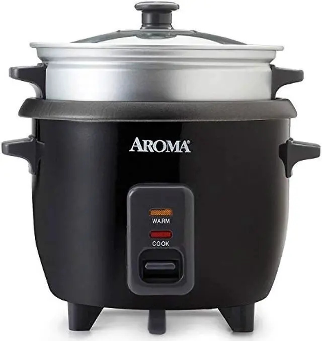Alt view image 7 of 8 - Aroma 6 Cup Cooked White Pot Style Rice Cooker & Food Steamer, Black
