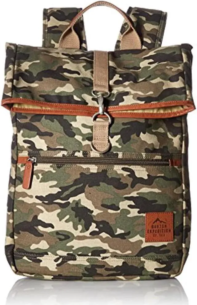 Alt view image 6 of 8 - Buxton Men's Expedition II Huntington Gear Fold-Over Canvas Backpack CAMO