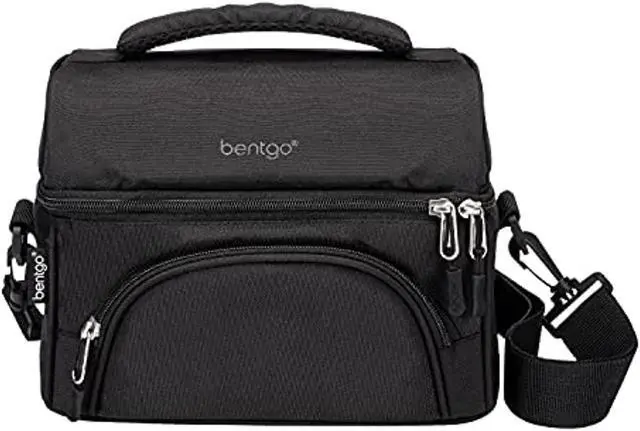 Main image of bentgo deluxe lunch bag - durable and insulated lunch tote with zippered outer pocket, internal mesh pocket, padded and adjustable straps, & 2-way zippers - fits all bentgo lunch boxes (carbon black)