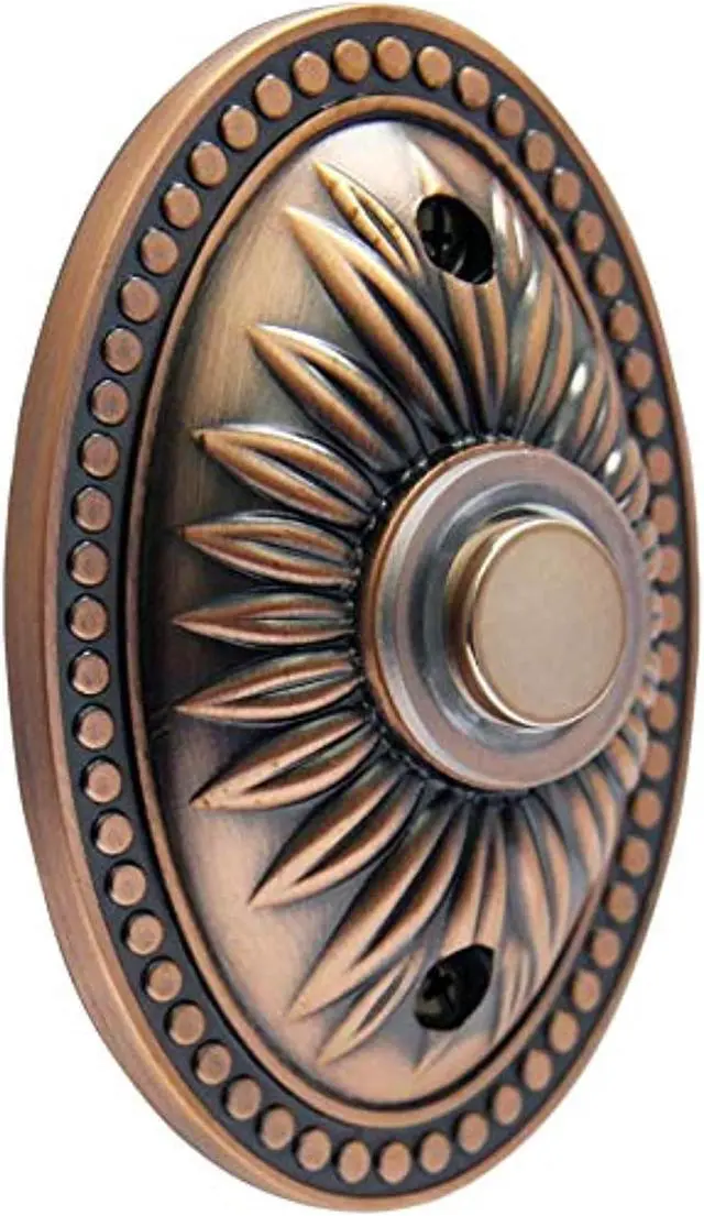 Main image of iq america dp1230a over-sized wired antique copper bronze plated surface mounted traditional lighted doorbell pushbutton chrome push button with acrylic ring