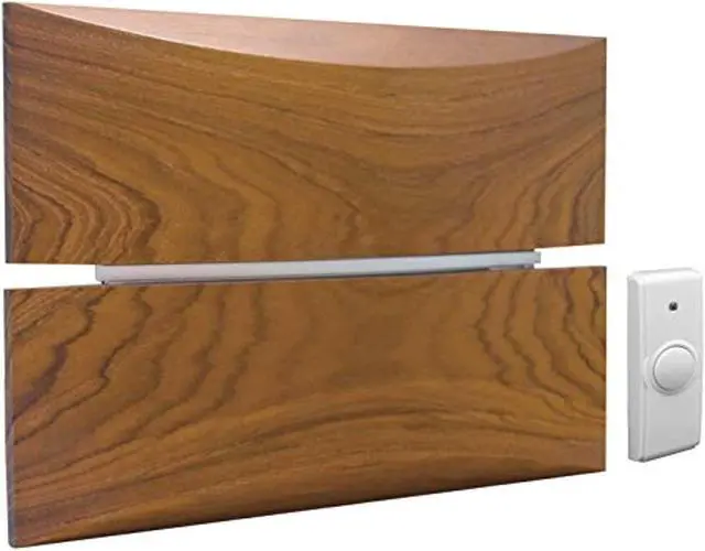 Main image of iq america wd2830 wireless battery operated contemporary retro maple wood door chime bell with 1 pushbutton 3 melody notes westminster chime volume control 100 foot range