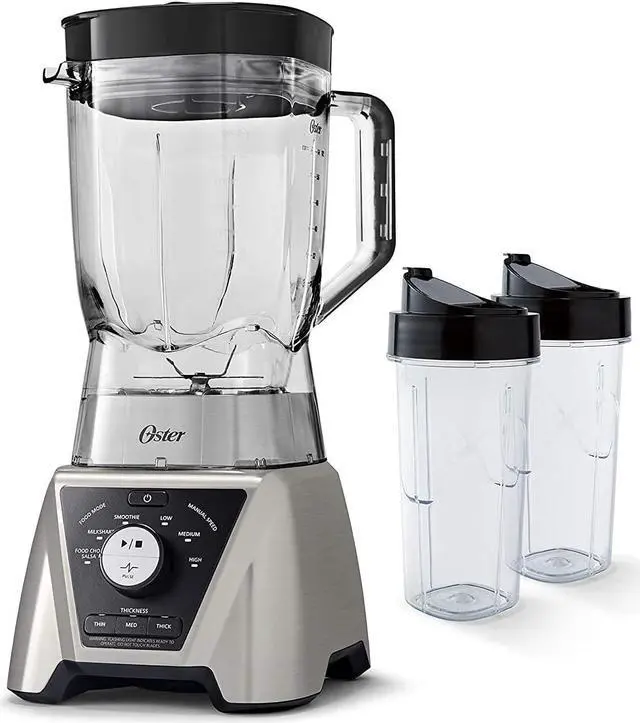 Main image of oster blstts-cb2-000 pro blender with texture select settings, 2 blend-n-go cups and tritan jar, 64 ounces, brushed nickel