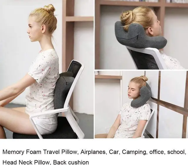 Alt view image 4 of 7 - Travel Neck Pillow Memory Foam Neck Pillow, Travel Pillow for Airplanes Car Camping Office School Head Neck Pillow Soft Sleep Desk Nap Pillow with Breathable Cover (Grey)