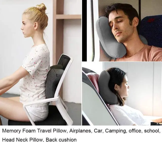 Alt view image 3 of 7 - Travel Neck Pillow Memory Foam Neck Pillow, Travel Pillow for Airplanes Car Camping Office School Head Neck Pillow Soft Sleep Desk Nap Pillow with Breathable Cover (Grey)