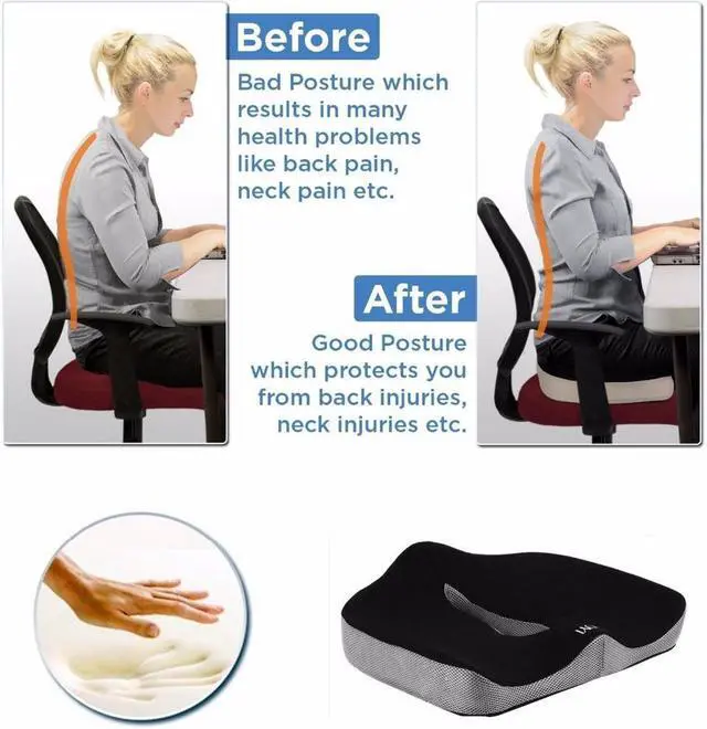 Alt view image 5 of 7 - Gaming Chair Seat Cushion, Ergonomic Orthopedic Comfort Pad, Ideal Pillow for Office Desk Chair, Wheelchair, Car & Truck