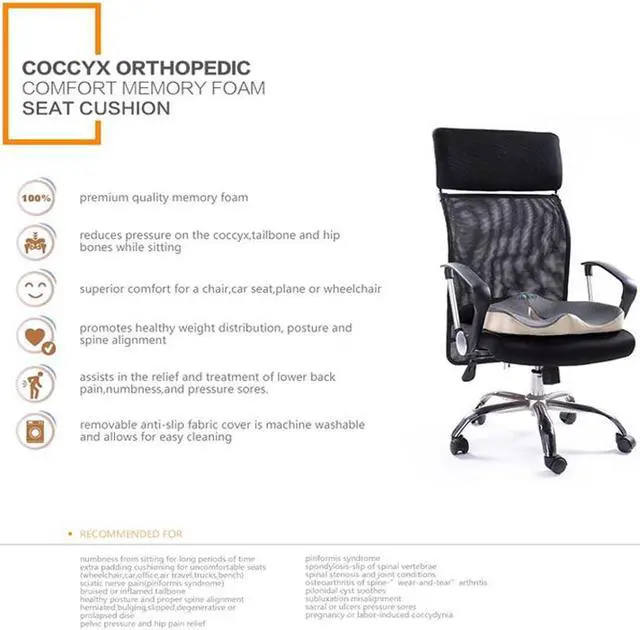 Alt view image 6 of 7 - Gaming Chair Seat Cushion, Ergonomic Orthopedic Comfort Pad, Ideal Pillow for Office Desk Chair, Wheelchair, Car & Truck