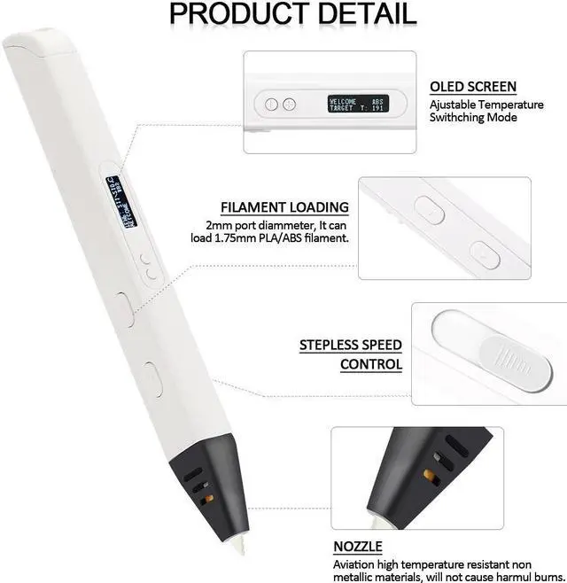 Alt view image 5 of 7 - 3D Printing pen DIY 3D Pen With ABS/PLA Filament Refills Arts 3D Drawing Pen Creative Gift For Kids Design Painting Drawing