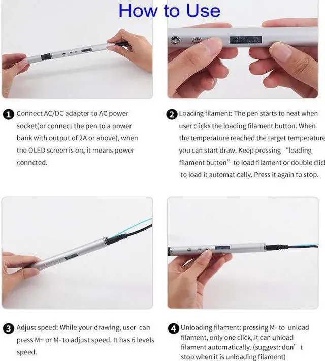 Alt view image 7 of 7 - 3D Pen Scribble Pen OLED PLA ABS Filament 3D Printer Christmas Presents Lapiz 3D Printing Pen for School 3D Pencil Gadget