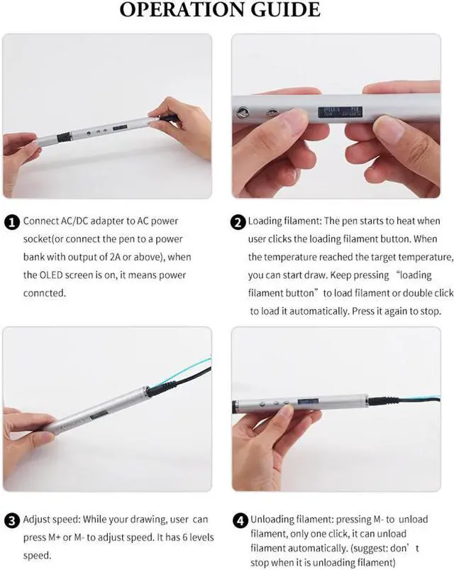 Alt view image 7 of 7 - 3D Pen Scribble Pen OLED PLA ABS Filament 3D Printer Christmas Presents Lapiz 3D Printing Pen for School 3D Pencil Gadget Silver