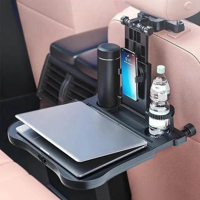 Alt view image 2 of 7 - DEWANG Car Backseat Tray Table - Foldable Seat Back Laptop Desk with Phone Holder for Car Travel - Food Tray for Working, Eating, and Writing, Adjustable and Portable with Sturdy Support