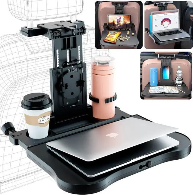 Main image of DEWANG Car Backseat Tray Table - Foldable Seat Back Laptop Desk with Phone Holder for Car Travel - Food Tray for Working, Eating, and Writing, Adjustable and Portable with Sturdy Support