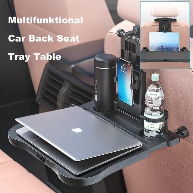 Alt view image 3 of 7 - DEWANG Car Backseat Tray Table - Foldable Seat Back Laptop Desk with Phone Holder for Car Travel - Food Tray for Working, Eating, and Writing, Adjustable and Portable with Sturdy Support