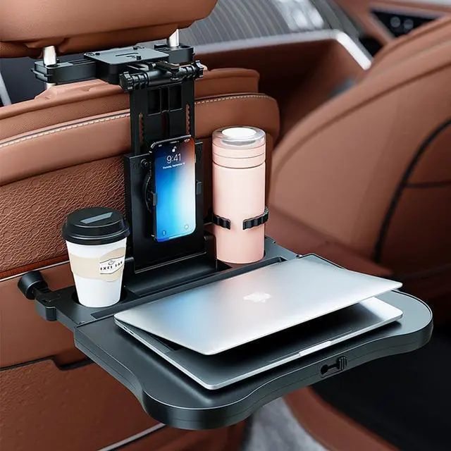 Alt view image 4 of 7 - DEWANG Car Backseat Tray Table - Foldable Seat Back Laptop Desk with Phone Holder for Car Travel - Food Tray for Working, Eating, and Writing, Adjustable and Portable with Sturdy Support