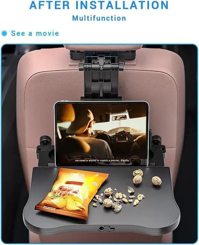 Alt view image 6 of 7 - DEWANG Car Backseat Tray Table - Foldable Seat Back Laptop Desk with Phone Holder for Car Travel - Food Tray for Working, Eating, and Writing, Adjustable and Portable with Sturdy Support