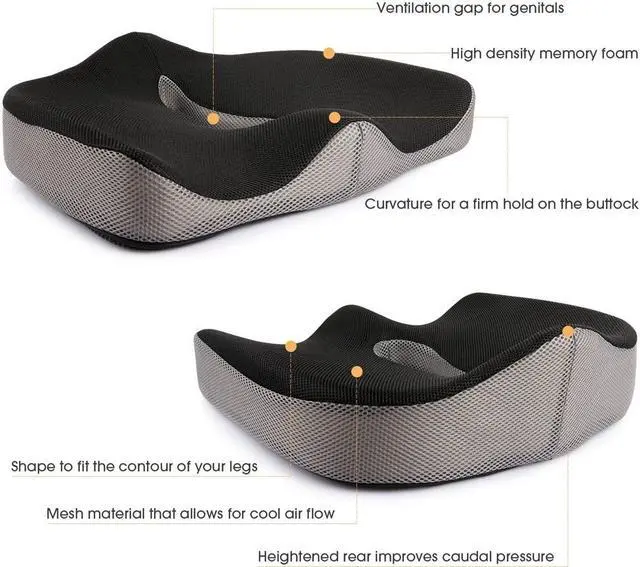 Alt view image 7 of 7 - Seat Cushion Memory Foam Coccyx Pad Tailbone Sciatica Lower Back Pain Relief for Office Desk Chairs Car Seat