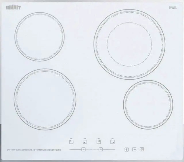 Main image of Summit Appliance CR4B23T6W 24" Wide 230V 4-Burner Radiant Cooktop in White Smooth Ceramic Schott Glass Surface with Digital Touch Controls and an Extra Large 8" Dual Cooking Element