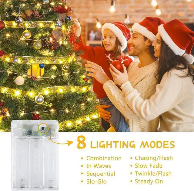 Alt view image 2 of 7 - Christmas Ribbon Lights 32FT 100 LED Christmas Tree Ribbon Garland Battery Powered Gold Copper Wire Christmas Ribbon Fairy Lights Bows Ribbon for Christmas Tree