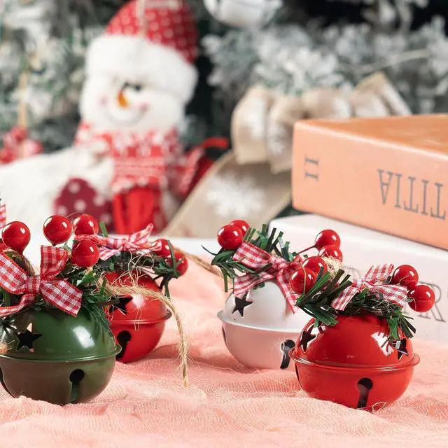 Alt view image 5 of 7 - 18 PCS Christmas Jingle Bells Ornaments in Red White Green,Christmas Tree Bells Pendant,Christmas Holiday Party Supplies for Christmas Tree Decor,Wreath,Window Memorial Ornament(Bell-Mix)
