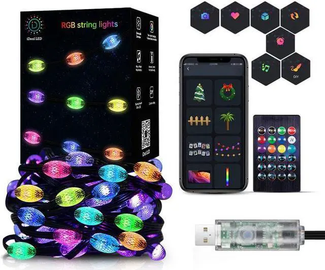 Alt view image 2 of 7 - USB Powered Fairy Lights Color Changing,33FT 66 LED RGB String Lights,Smart App and Remote Control,IP65 Waterproof,Ideal for Bedroom Party Festival Indoor Outdoor Decor